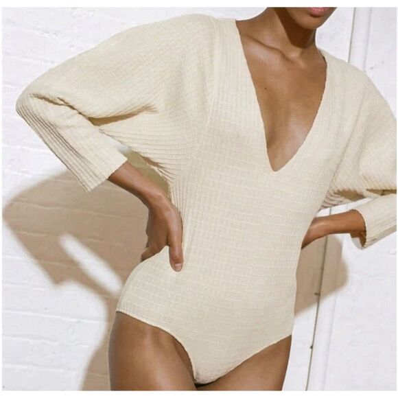 NEW Mara Hoffman Mariana Waffle Bodysuit Burnt Orange Deep V Women's Plus 3X - Picture 2 of 11